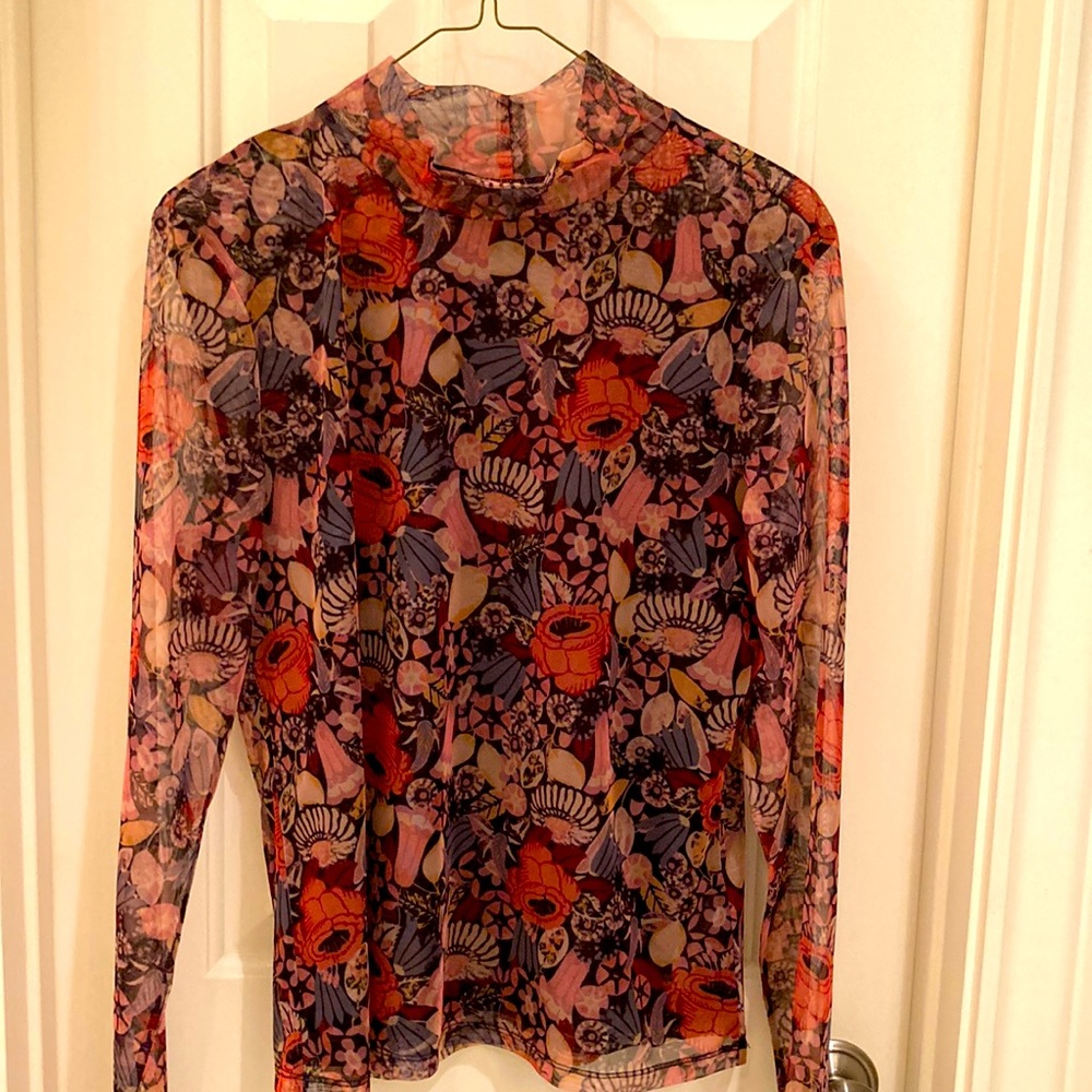 Anthropologie mock neck- floral sheer top!